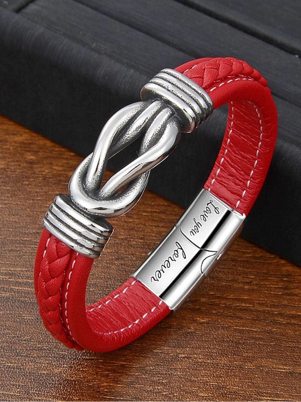 Red Braided Mother Daughter Bracelet with Silver Clasp